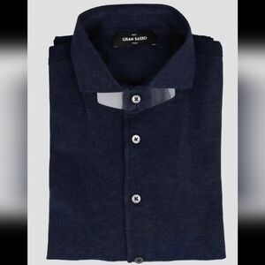 Gran Sasso Dark Blue Cotton Cashmere Shirt (Made In Italy)